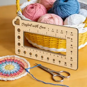 Multifunctional Wooden Knitting Needle Measuring Ruler, Portable Crochet Gauge Tool, Ideal for Crafting, Sewing, and Knitting