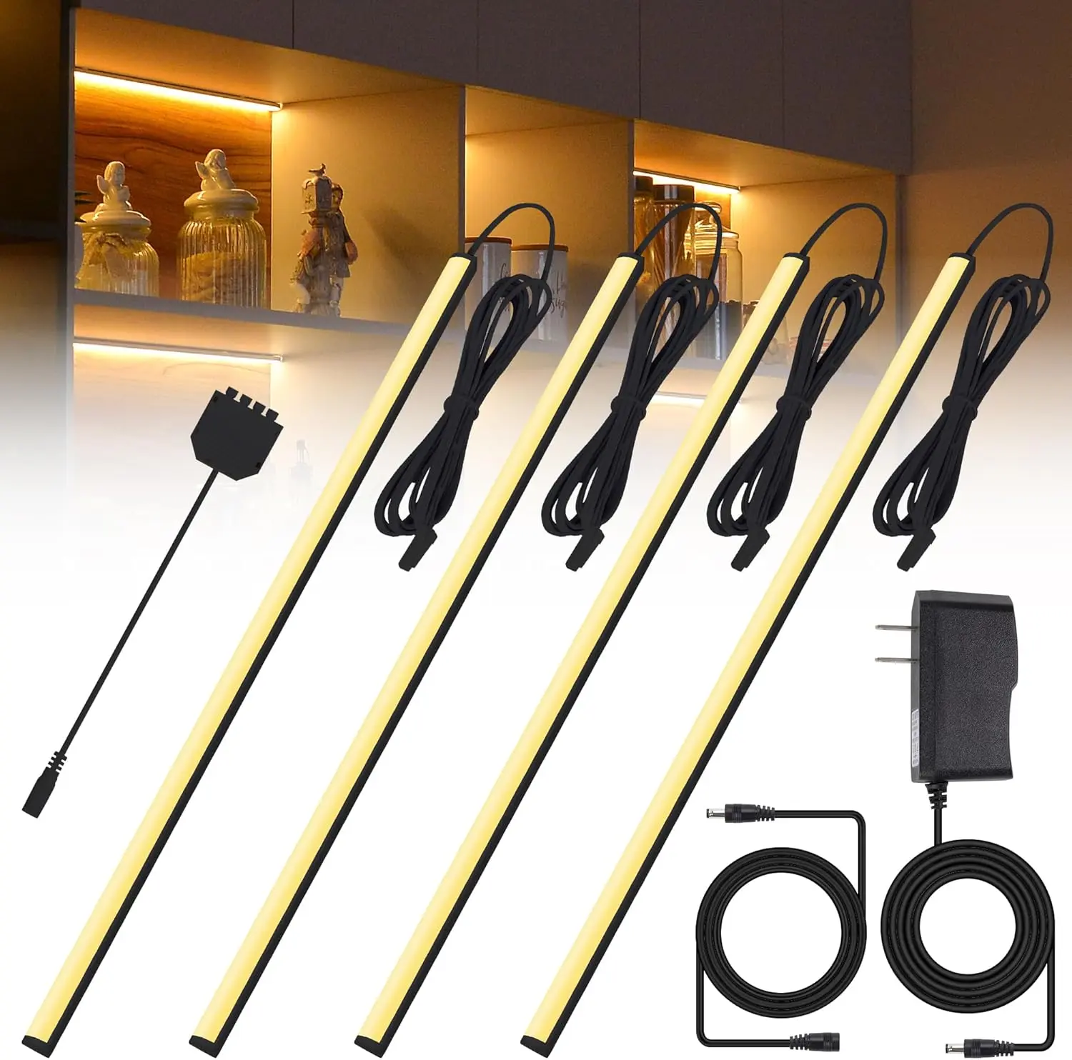 Black Display Shelf Lighting, 4 Pack x12 Inch Display Lights for Display Case, LED Display Lights with Memory Function, Display Cabinet Lights for Pantry/Shelf/Case, Warm White 3000K