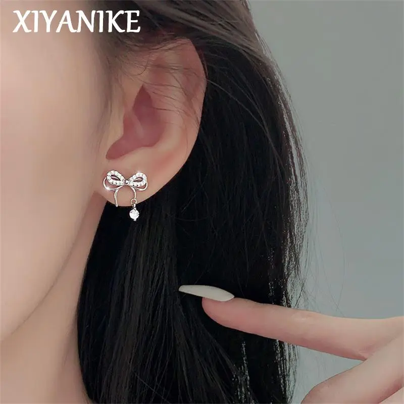 Sweet Rhinestone Bowknot Ear Stud Earrings For Women Girl Korean Fashion New Jewelry Gift Party Beach Vacation