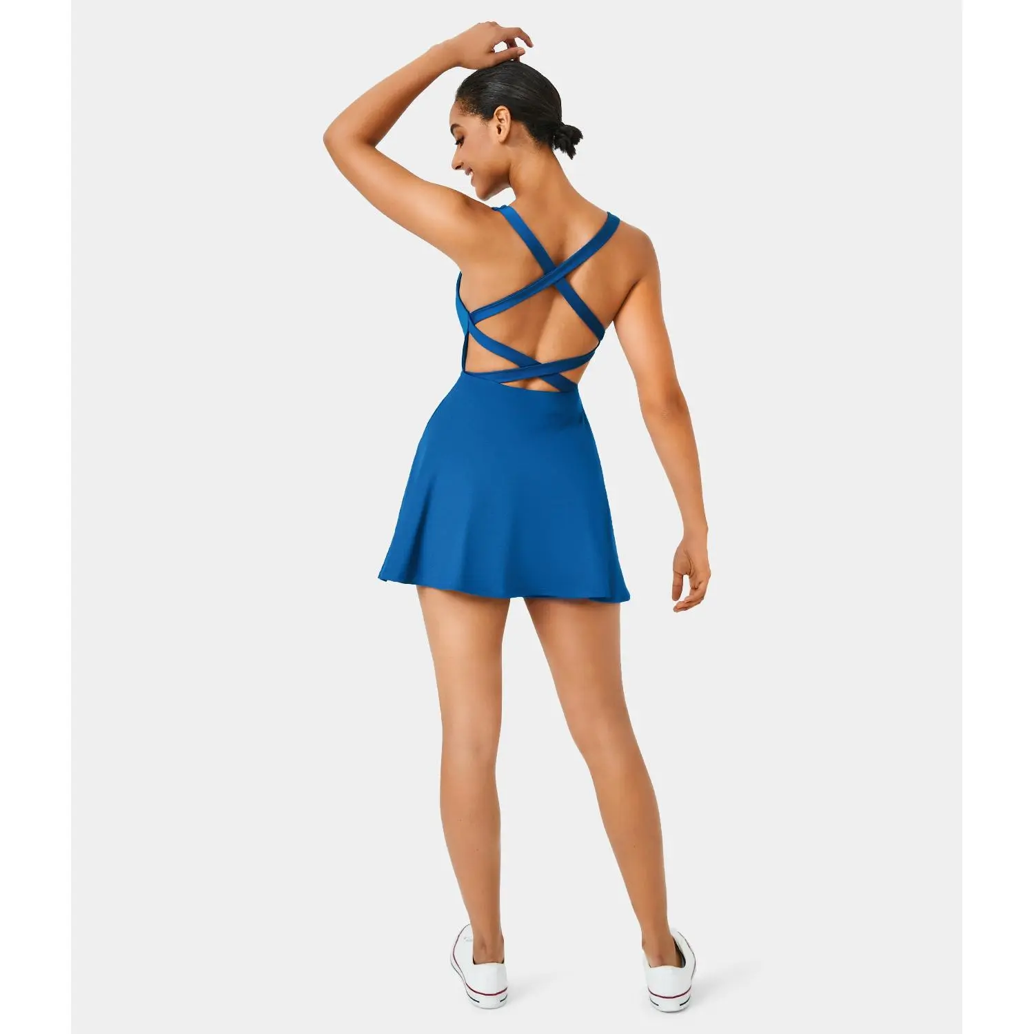 Halara Crisscross Backless Plain 2-Piece Barre Ballet Dance Flared Dress-Venus solid backless