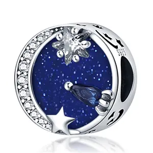 New Galaxy Blue & Star Charm 925 Sterling Silver Beads for Bracelet Jewelry Gift