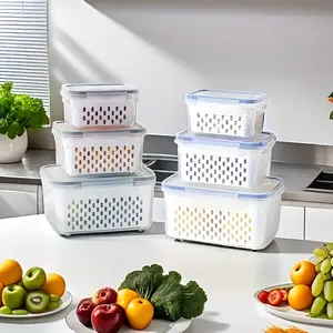 Plastic Storage Container, Refrigerator Fruit Container, Dual-Layer Food Preservation Container, Detachable Filter, Dishwasher Safe