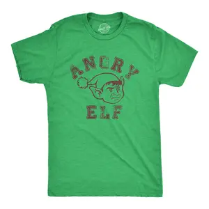 Mens Angry Elf T Shirt Funny Xmas Party Pissed Off Elves Santas Helpers Tee for Guys Mens Funny T Shirts Cool Vintage Fashion T-Shirt Gift Classic Menswear Christmas Apparel for Men Funny Sarcastic Short Sleeve Green -