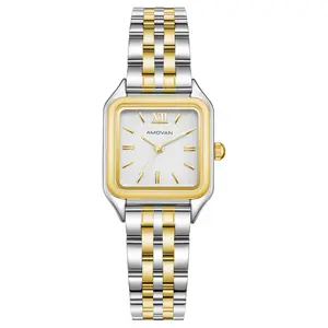 AMOVAN Two-Tone Stainless Steel Bracelet Watch with Roman Numerals and Silver Dial
