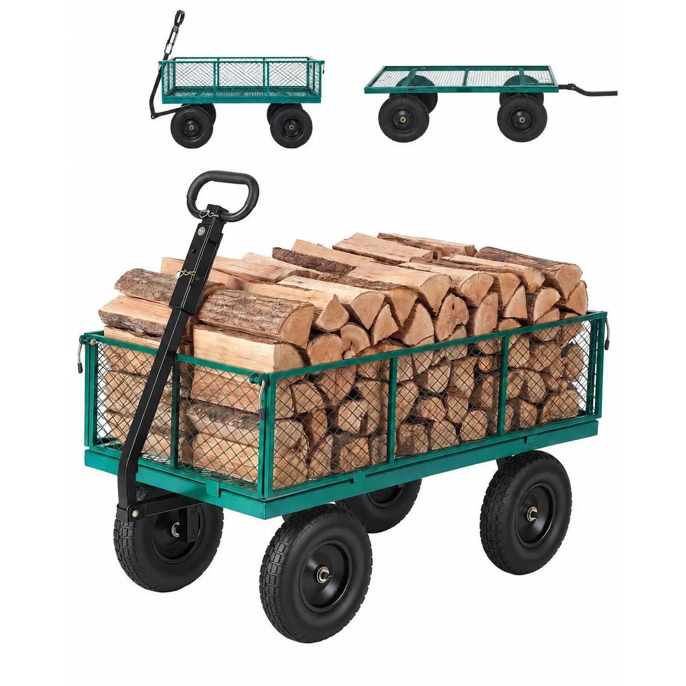 1000 LBS Heavy Duty Steel Garden Cart Wagon, 13" All-Terrain Wheels, Removable Mesh Sides, 180° Rotating Handle for Lawn, Yard, Farm