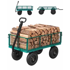 1000 LBS Heavy Duty Steel Garden Cart Wagon, 13" All-Terrain Wheels, Removable Mesh Sides, 180° Rotating Handle for Lawn, Yard, Farm