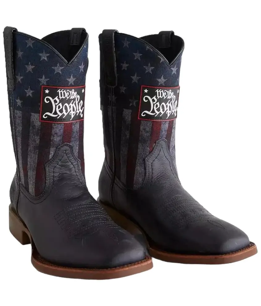 Howitzer Men's Freedom Stamp US Flag Leather Boots, Mid-Calf Western Pull-On with Square Toe, Made in USA