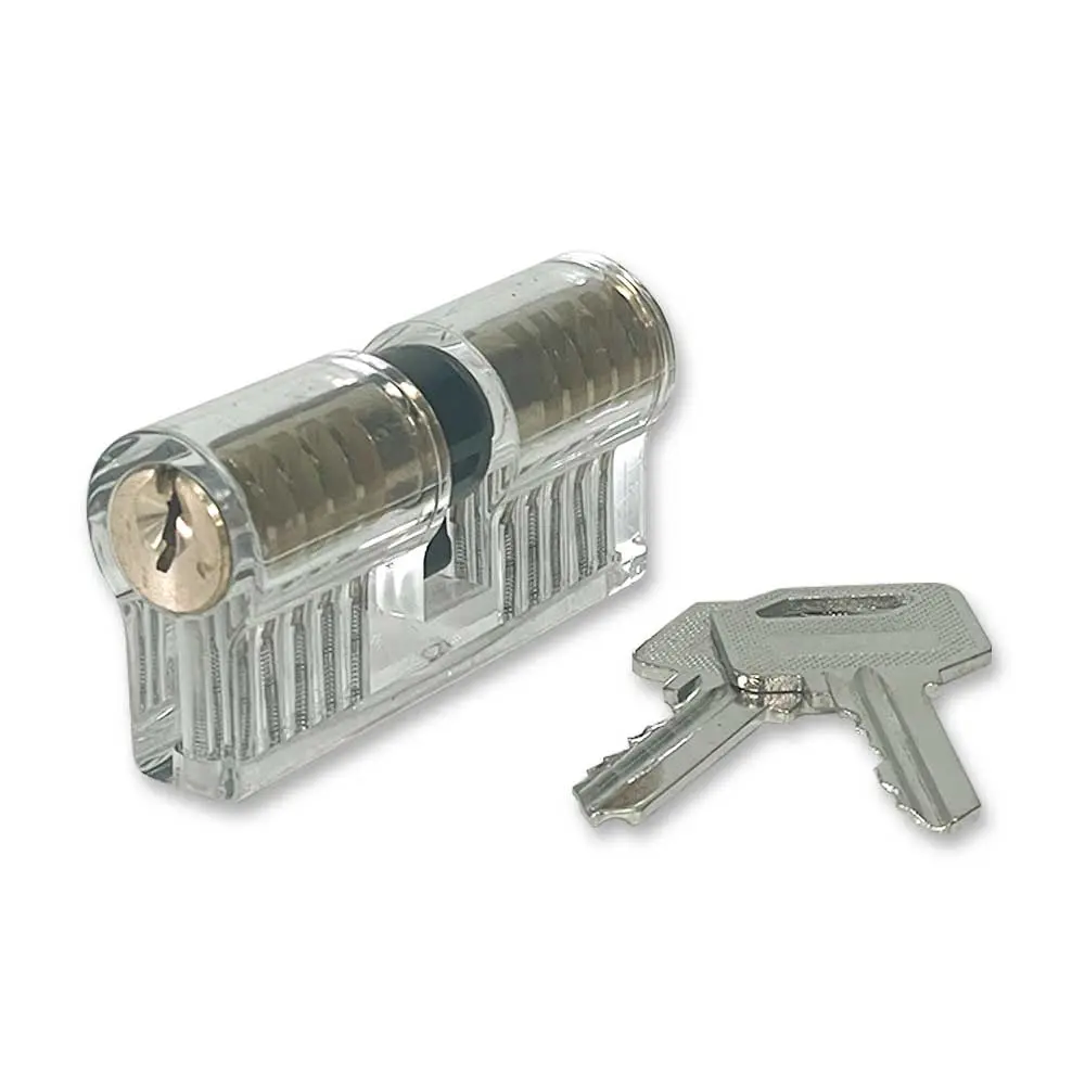 ECS AUTO PARTS Acrylic Training Padlock - 100% High Quality Training Tool, 1 Transparent Lock with 7-Pin Euro Cylinder M-Keyhole, 2 Keys, Dual-Sided Access
