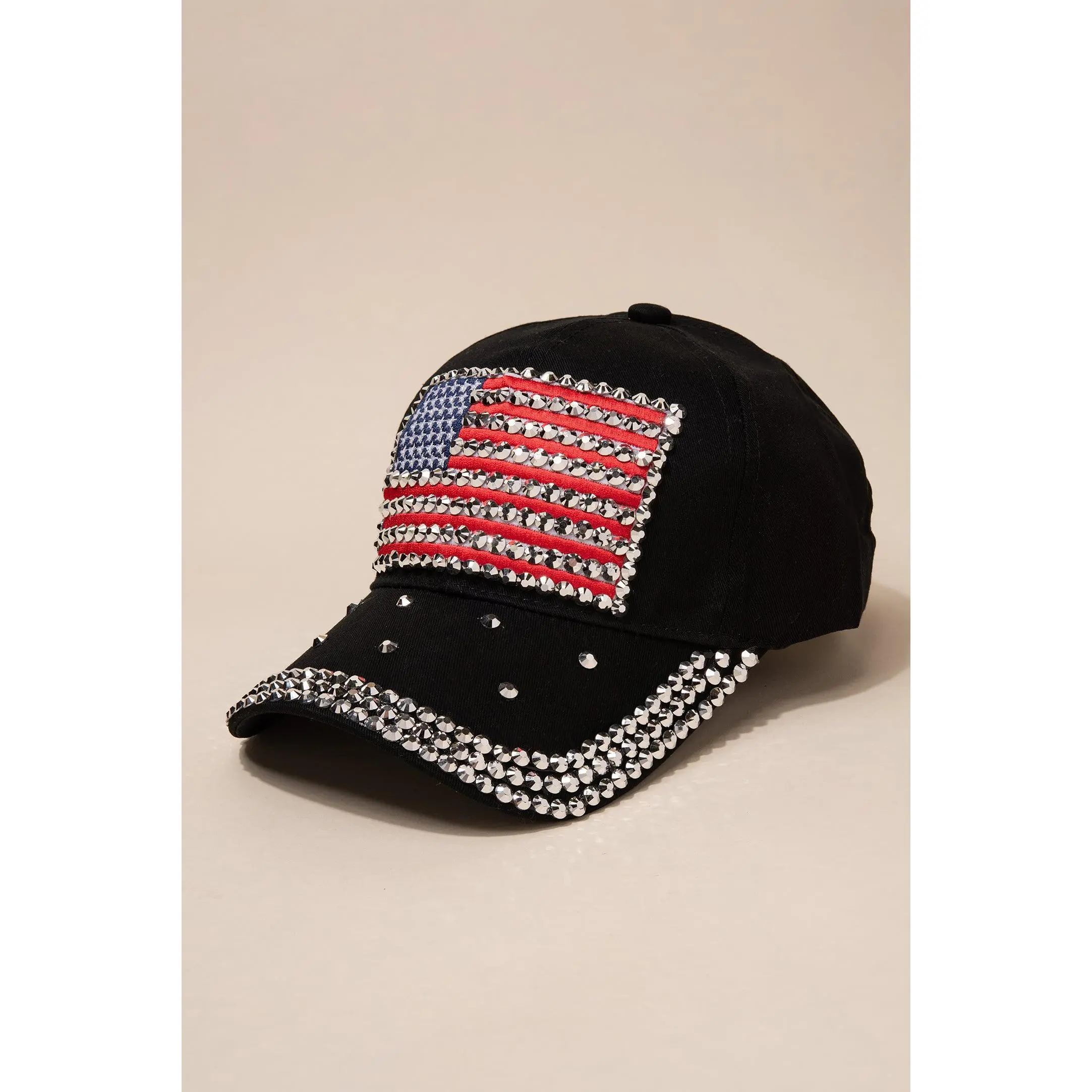 SP Sophia Collection American Flag Adjustable Snapback Hat - Snapback Baseball Cap with 3-Line Rhinestone Brim