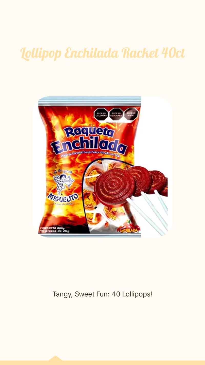 Raqueta Enchilada Miguelito Lollipop - 40 ct. Perfect Snack for Parties and Events
