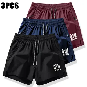 Men's 3-Pack Solid Color Drawstring Pocket Shorts, Summer Casual Quick-Dry Elastic Waist Drawstring Shorts with Zippered Pockets, Durable Comfort for Gym and Outdoor Leisure Activities Breathable Drawstring Jogger Shorts Zipper Athletic Shorts quick-dry c