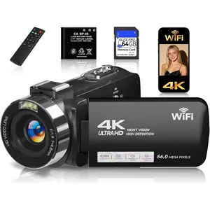 Camcorder,FHD 4K Video Camera,56 MP WiFi Vlogging Cameras for YouTube with IR Night Vision,18X Digital Zoom 3.0'' Screen Digital Camera with 64GB Card,Remote Control,Webcam and ,Black