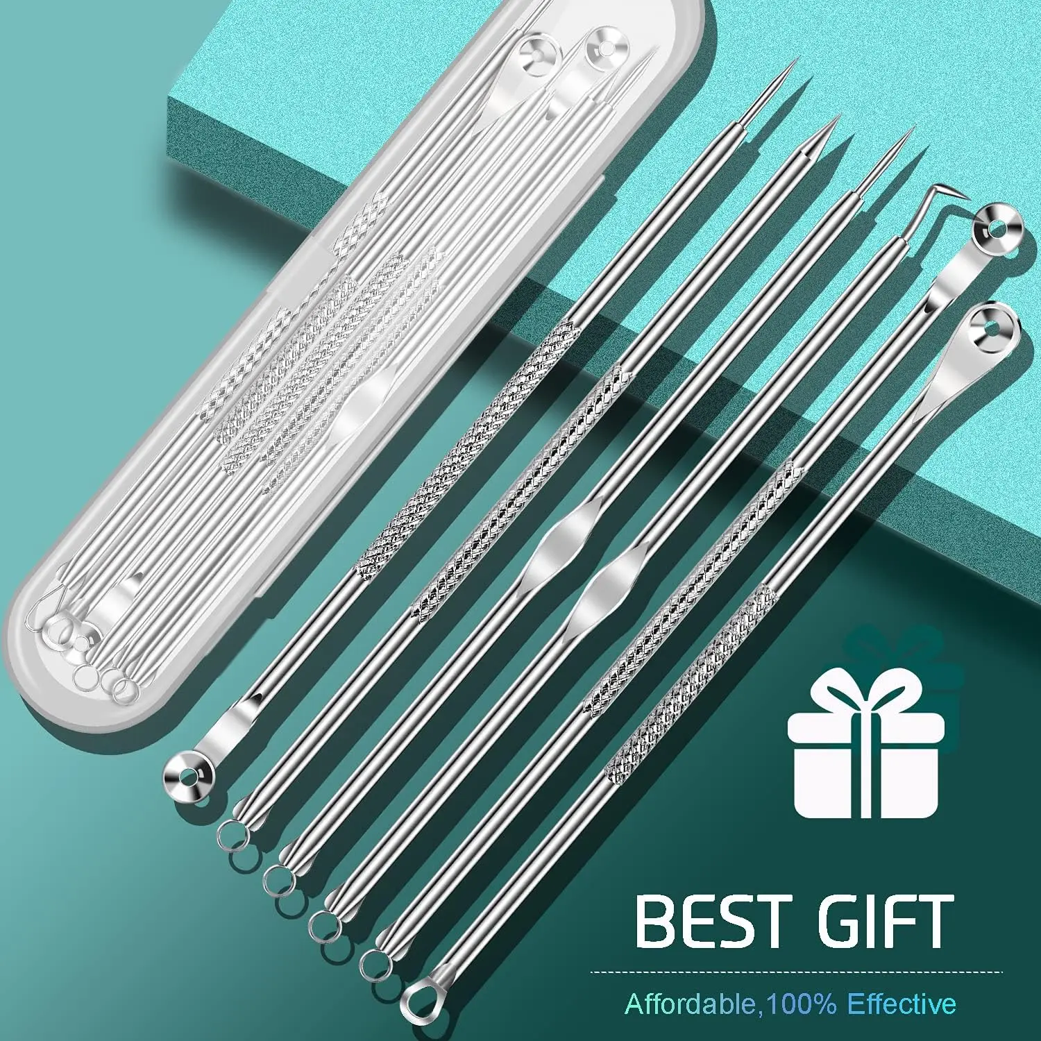 Gentle Stainless Steel Blackhead Extractor Tool Kit, Professional Facial Blemish Remover for Whitehead, Comedone & Skin Spot Cleaning