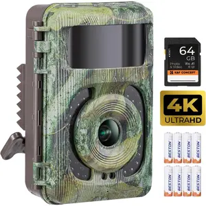 K&F Concept 4K 48MP Trail Camera, Game Camera with No Glow Night Vision, 0.1s Trigger Time, 120° Wide Lens, IP66 Waterproof with 2.4'' LCD for Wildlife Monitoring, 64GB SD Card & Batteries