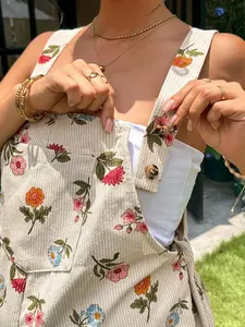 ADORIA Floral Printed Pregnancy Overalls With Pockets Summer Vacation Playsuit Cottagecore