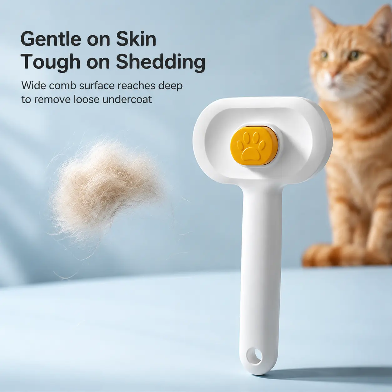Pet Self-Cleaning Comb for Cats & Dogs - 1-Button Operation, Universal Round Ball Teeth, Painless Air Cushion Massage Brush, Floating-Hair Remover, Undercoat Cleaner & Fur Fluffer