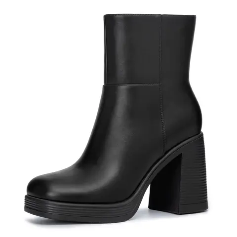 Athlefit Women's Platform Ankle Booties - 3.54 in Chunky Block Heels, Square Toe, Side Zip, TPR Outsole, Square Toe Cowboy Style, Party Shoes, All Seasons Fashion Dress Footwear