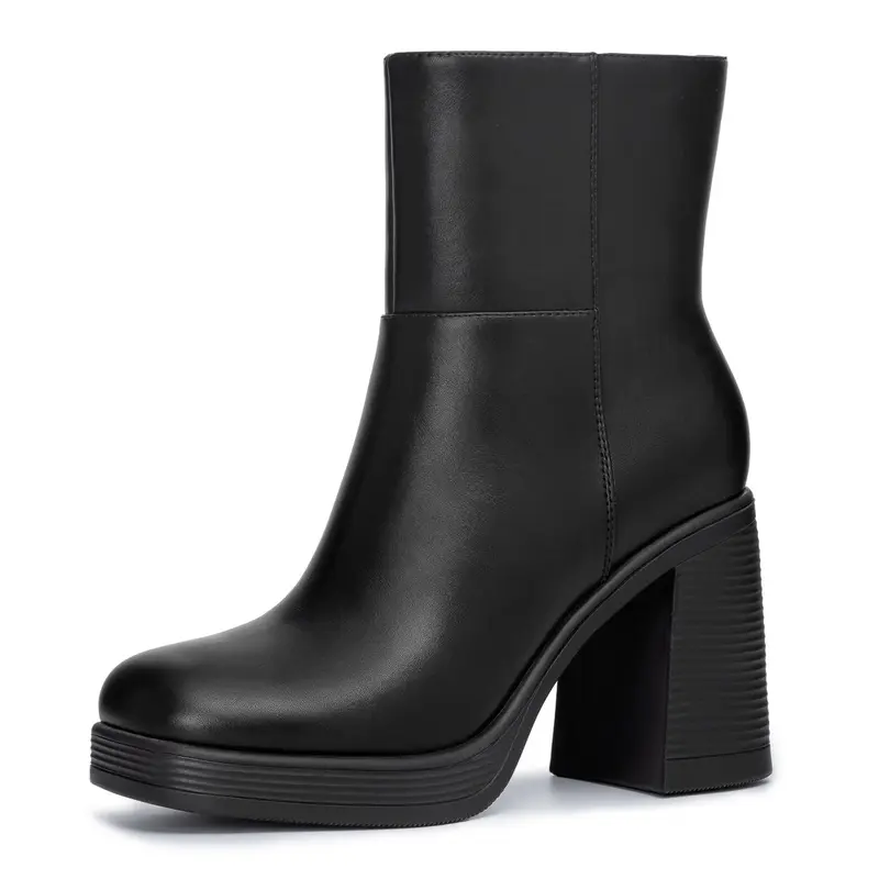 Athlefit Women's Platform Ankle Booties - 3.54 in Chunky Block Heels, Square Toe, Side Zip, TPR Outsole, Square Toe Cowboy Style, Party Shoes, All Seasons Fashion Dress Footwear