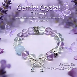 Gemini Zodiac Healing Crystal Bracelet with Amethyst, Blue Lace Agate & Clear Quartz | Mental Clarity, Communication Energy & Anxiety Calming, Handmade Stretch Stackable Beaded Astrology Jewelry for Women Everyday Wear