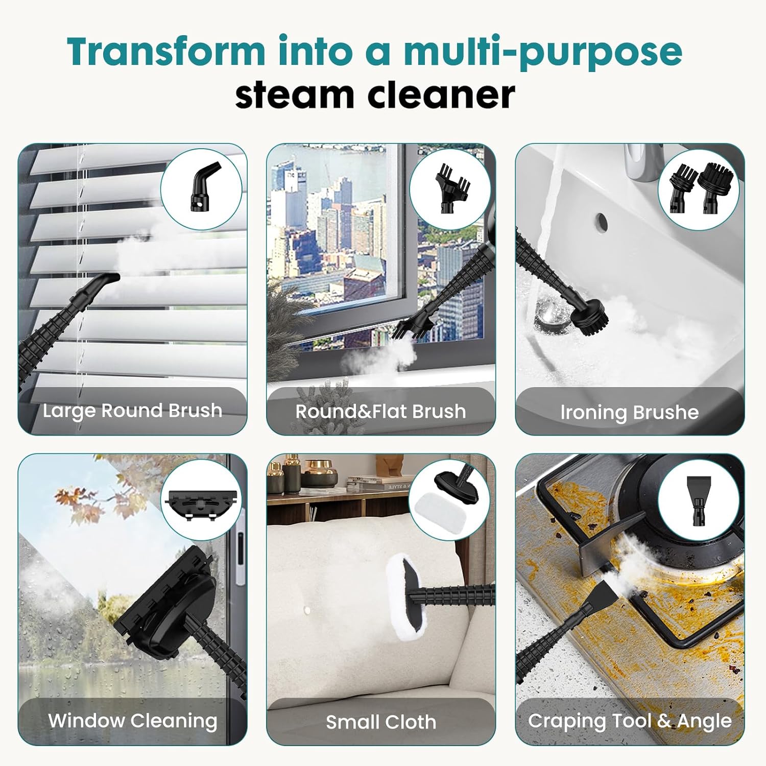 1550W Steam Mop & Handheld Cleaner 10-in-1, Multi-Surface Floor Steamer for Hardwood Tile Carpet, Detachable for Windows Grout, 16FT Cord & Pads Included 1550W Steam Mop & Handheld Cleaner 10-in-1, Multi-Surface Floor Steamer for Hardwood Tile Carpet, Detachable for Windows Grout, 16FT Cord & Pads Included