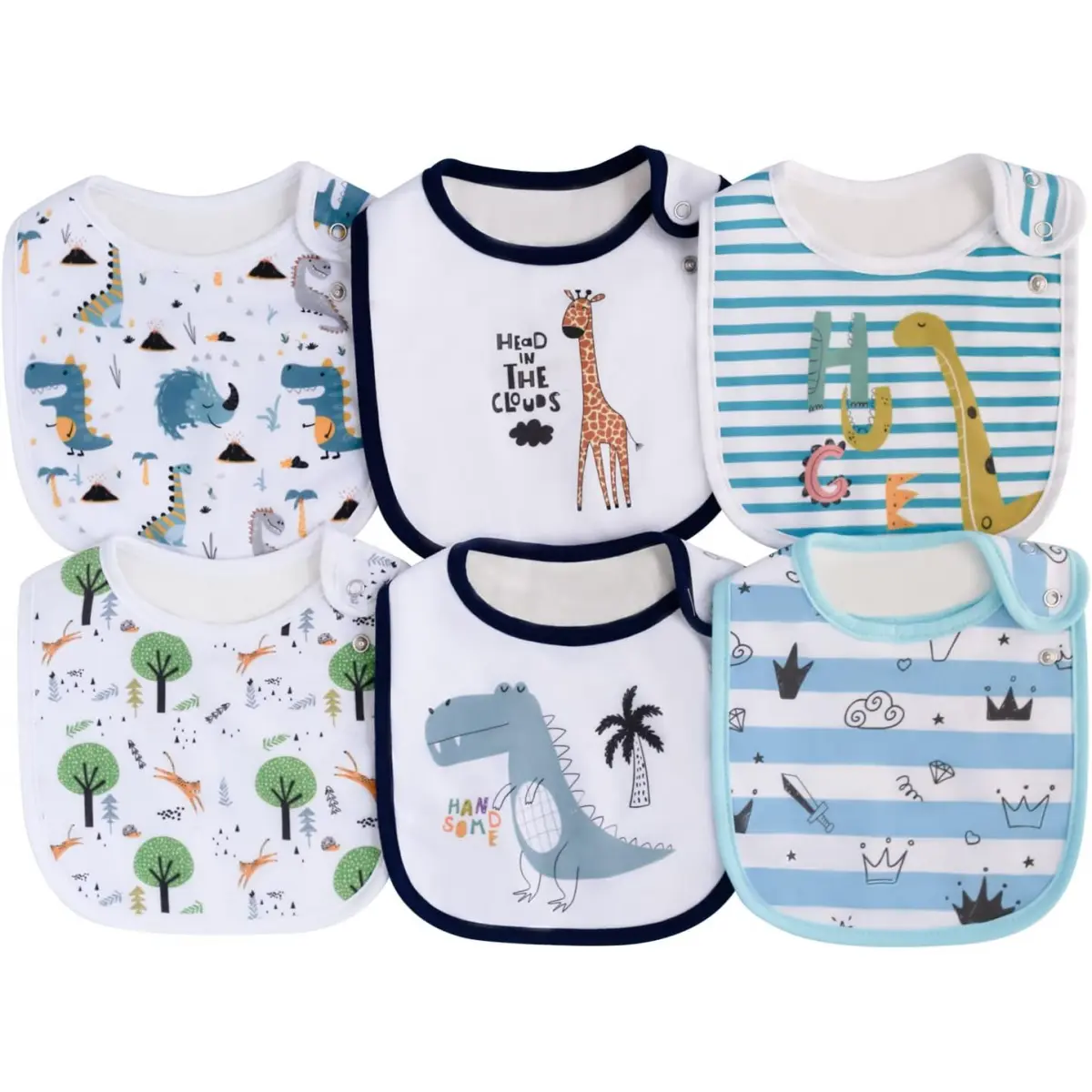 6 Pack Waterproof Cotton Baby Bibs for Girls and Boys, Soft Absorbent Drool Bibs with Adjustable Snaps, Feeding and Teething Essentials for Infants and Toddlers, Daily Mess-Free Wear
