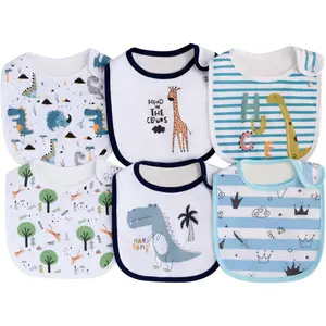 6 Pack Waterproof Cotton Baby Bibs for Girls and Boys, Soft Absorbent Drool Bibs with Adjustable Snaps, Feeding and Teething Essentials for Infants and Toddlers, Daily Mess-Free Wear