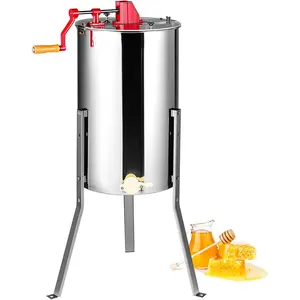 Spring new arrivals Honey Extractor, 2/4 Frame Stainless Steel Manual Beekeeping Extraction, Honeycomb Drum Spinner with Transparent Lid, Apiary Centrifuge Equipment with Height Adjustable Stand, Silver