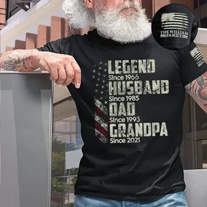 Personalized Grandpa Shirt, Custom Dad Husband Legend Tee, Father's Day Gift Shirt, Family Name Year T-Shirt, Vintage American Flag Tee