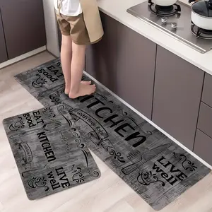 Black Kitchen Mat Set, Farmhouse Kitchen Rug, Kitchen Utensils Letter Design Standing Cushion Mat, Kitchen Decoration Gift, Soft Flannel Hallway Carpet, Outdoor Theme, Fade-Resistant and Machine Washable, Suitable for Kitchen, Bathroom, Bedroom Entrance