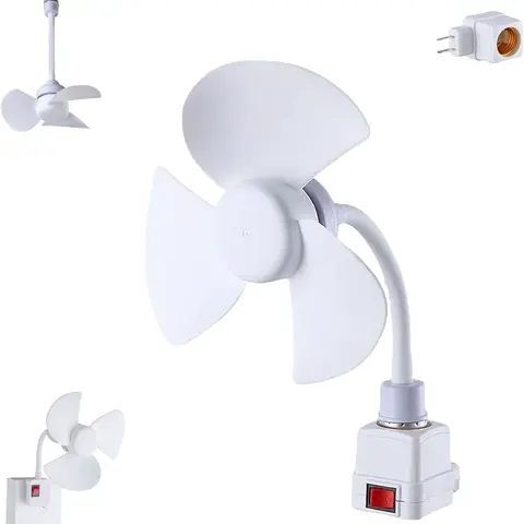 E27 Socket Plastic Desk Cooling Fan Set - AC Power Supply, Quiet Operation, Flexible Gooseneck Plug Adapter, Dual Light Source Function, Energy-Efficient for Dorm Rooms, Offices