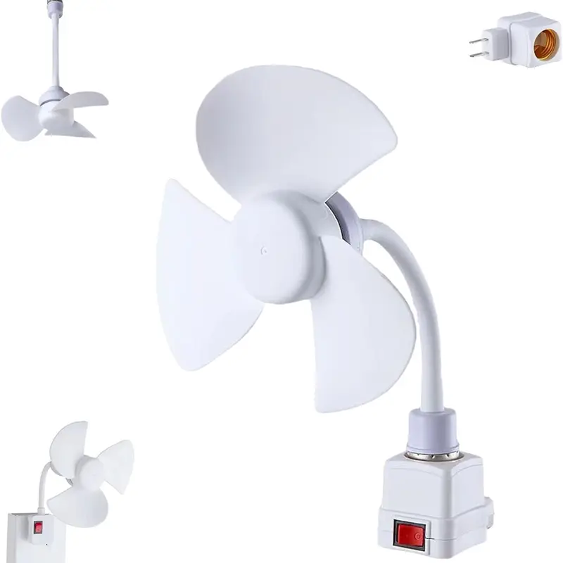 E27 Socket Plastic Desk Cooling Fan Set - AC Power Supply, Quiet Operation, Flexible Gooseneck Plug Adapter, Dual Light Source Function, Energy-Efficient for Dorm Rooms, Offices