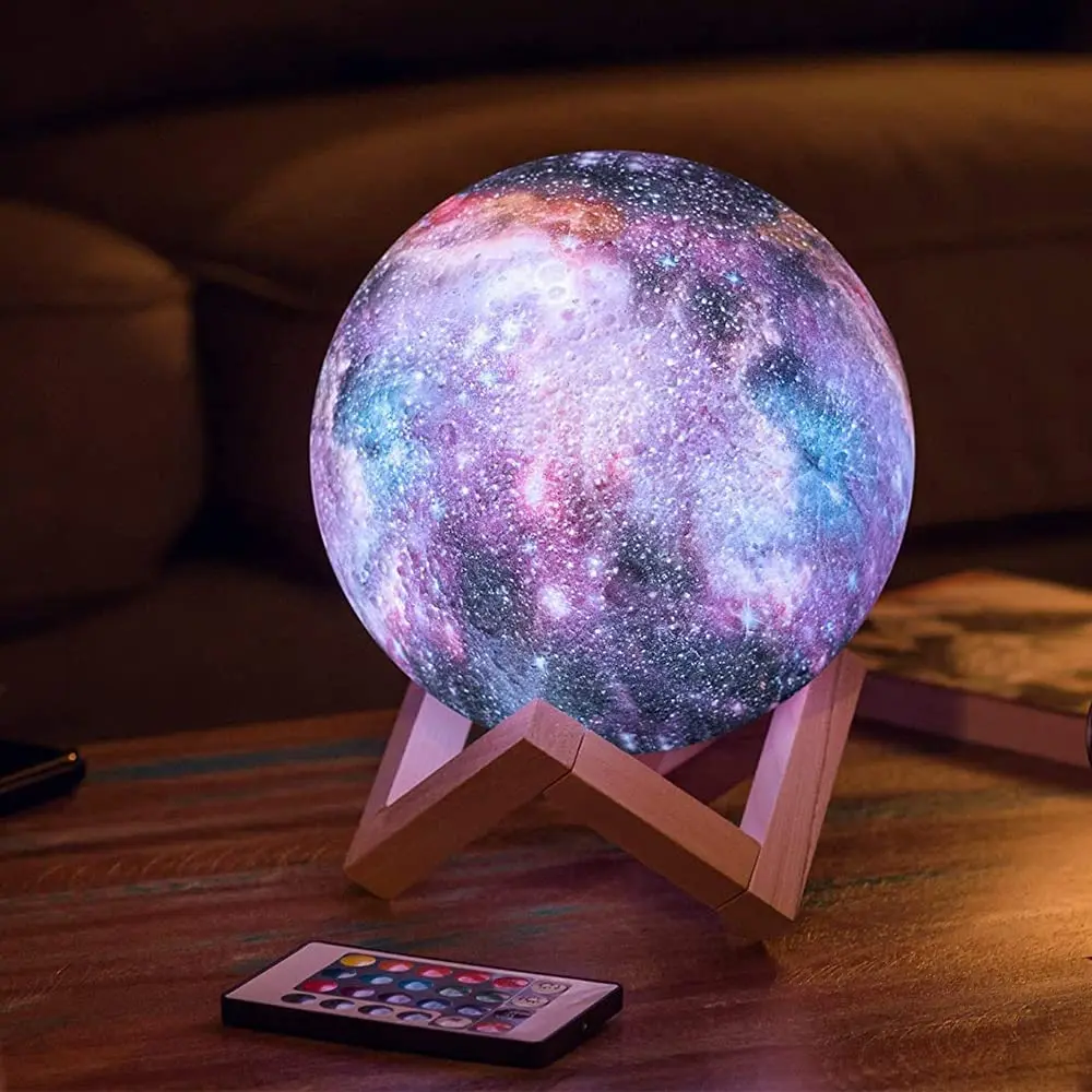 LOGROTATE Moon Lamp, 16 Colors LED Night Light for Kids 3D Printing Moon Light with Stand& Remote/Touch Control & Timing, Moon Light Lamp for Kids