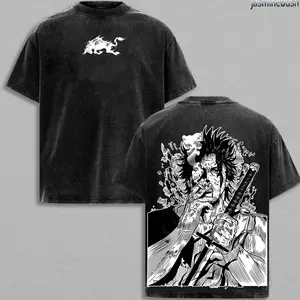 Yami Sukehiro x Black Bulls Black Clover Anime Double Printed Vintage Washed Tee Unisex Oversize Heavyweight Cotton T-shirt for Anime Fans and Love EDG