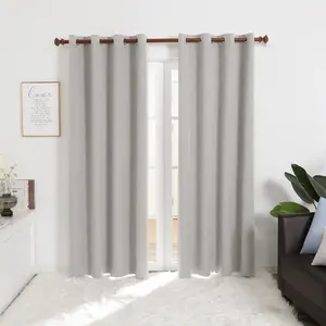 Deconovo Solid Faux Linen Blackout Curtains 2 Panels Insulated Window Drapes Light Blocking Total Blackout for Bedroom Living Room with 8 Silver Grommets
