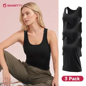 SHOWITTY Outlets Women’s 3-Pack Tank Tops – Soft & Stretchy, All Black, Everyday Essential
