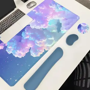 Cloud Pattern Mouse Pad & Keyboard Wrist Rest & Mouse Pad & Coaster Set, 4 Counts/set Ergonomic Wrist Support, Waterproof Desk Accessories for Home Office Gaming