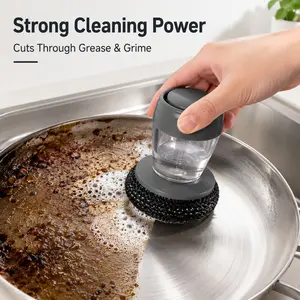 11-piece press-release pot brush set, handheld kitchen cleaning brushes with 10 replacement heads, suitable for pots, pans, sinks, stovetops, countertops, and everyday tableware cleaning.