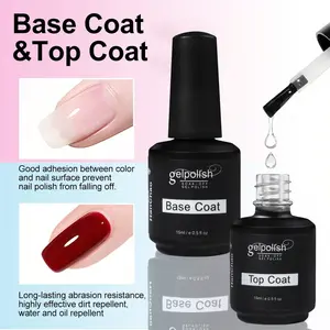 Base Coat & Top Coat Duo Set (2 Bottles, 15ML Each), Glossy & Matte No-Wash Dual Effect, Manicure Nail Care, Compatible with UV/LED Nail Polish Gel