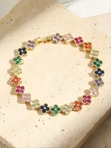 Rainbow Clover Gemstone Bracelet, Luxe Commuter Style, Unique Design, Multicolor Zircon Edge, Perfect for Office/date, Elegant Accessory