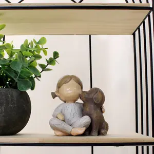 Handmade Girl and Dog Resin Sculpture, Perfect Pet Lover Gift, Multifunctional Indoor/outdoor Decor, Ideal for Special Occasions