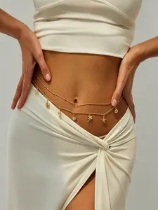 Vacation Style Starfish Coconut Shell Conch Chain Material Waist Belt, Beach Fashion Versatile Accessory, Trendy Summer Essential