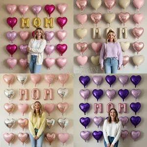 Mother's Day Decorative Balloons Set, 9pcs Rose Gold Heart Foil Balloon, Perfect for Wife Mom Birthday Party Decoration