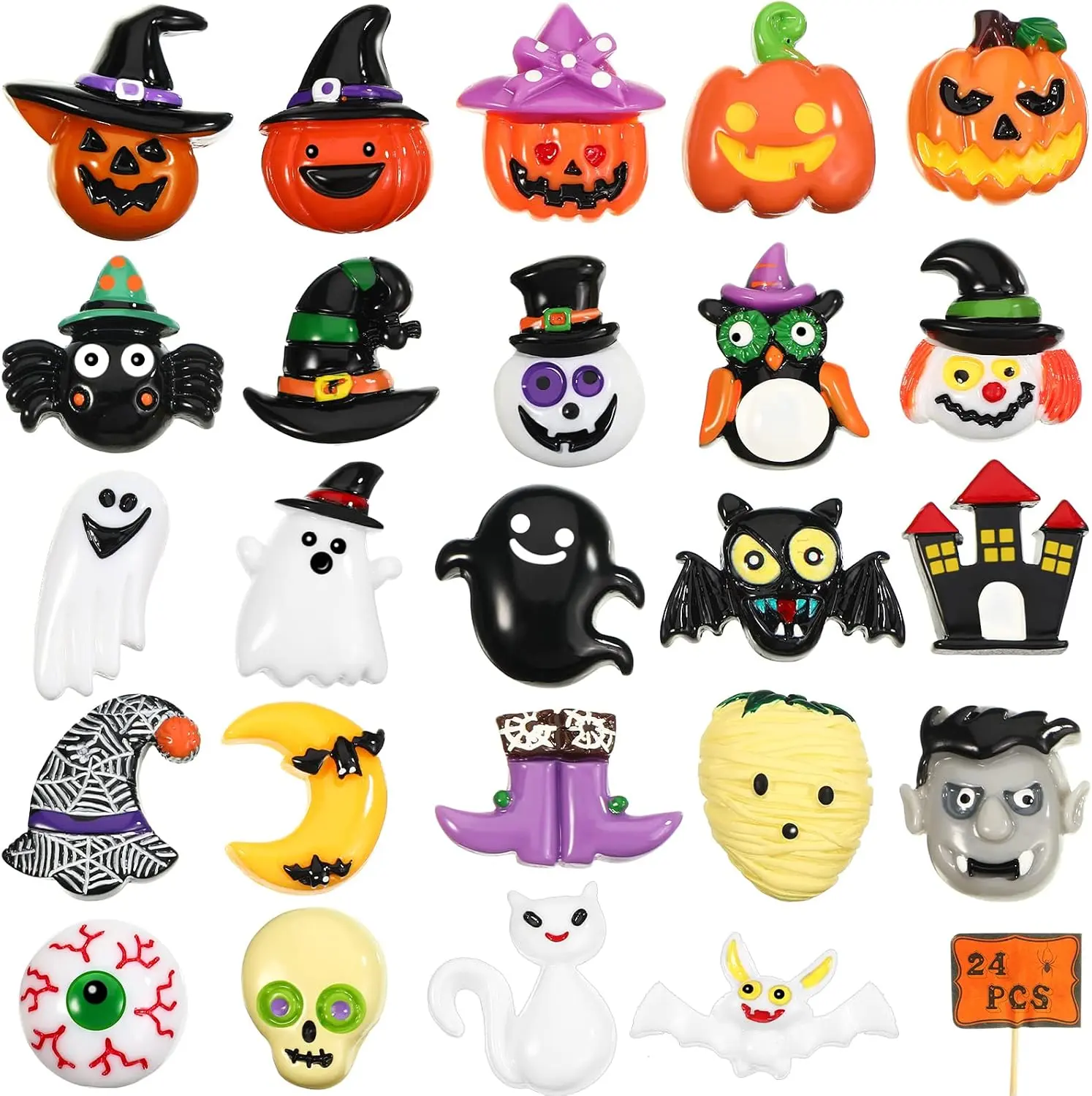 24-Style Metal Halloween Refrigerator Magnet Set, Resin Magnetic Decorations with Storage Box, Reusable Funny Assorted Magnets for Home Office Fridge Whiteboard