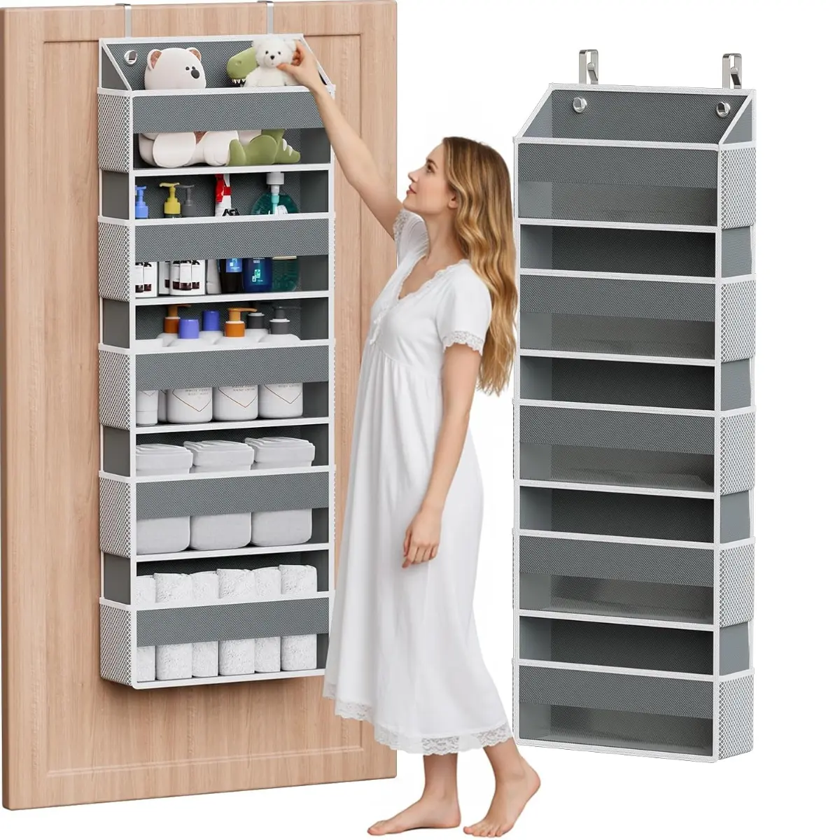 The Door Organizer with 10 Side Pockets, Dark Grey | Hanging Storage Organizer with 5 Large Pockets, 50 lbs Weight Large Closet Organizer for Bedroom, Bathroom, 55"H