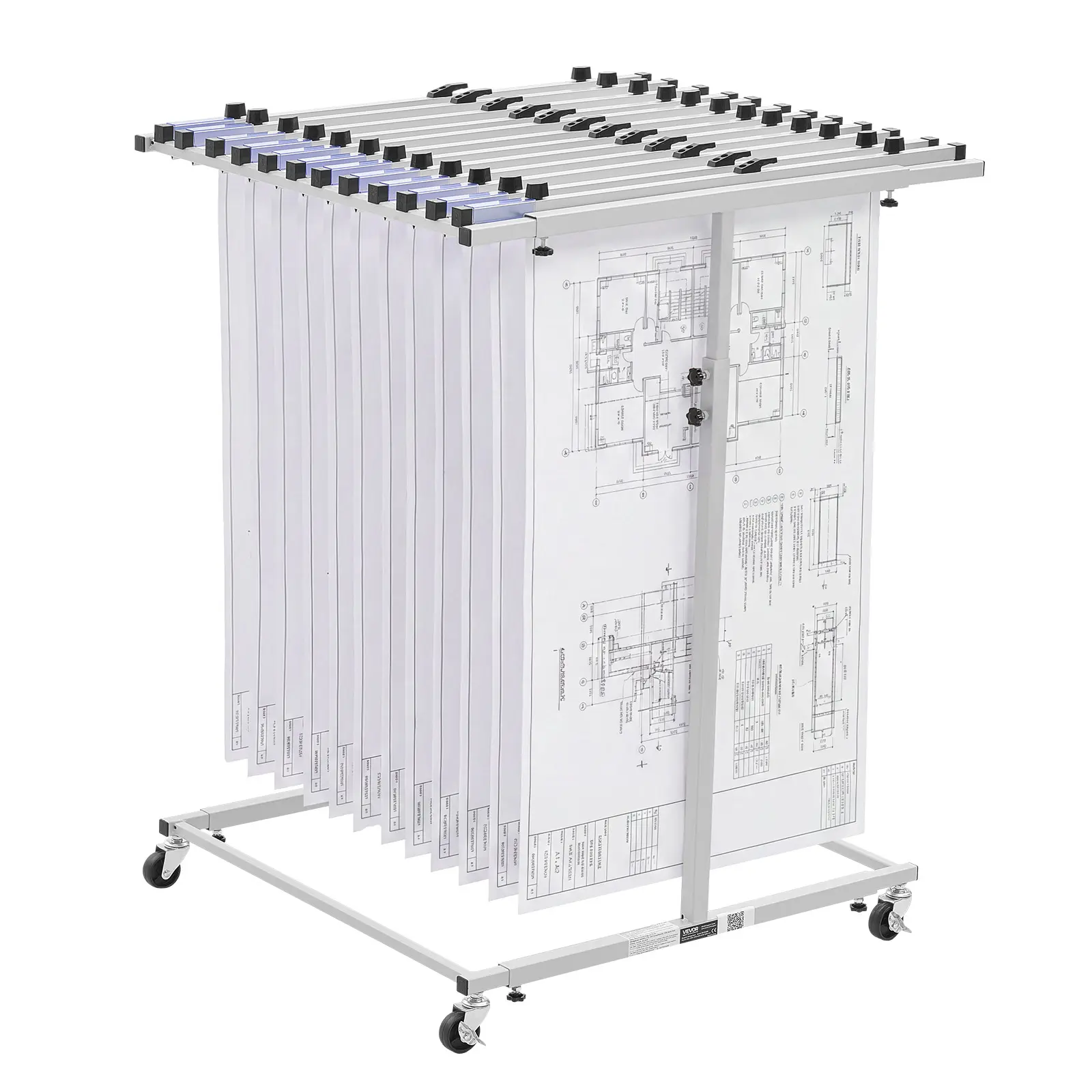 VEVOR Expandable Steel Blueprint Storage Rack, Mobile Adjustable Vertical Drawing Holder with Wheels, 220 lbs Capacity File Organizer Stand for Construction Sites, Design Studios - Father's Day Gift (No Clamps, Easy Mobility)