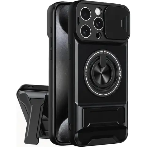 Military-Grade Shockproof Phone Case for iPhone 18/17/16/15/14/13/12 Pro Max Plus, 360° Rotation Magnetic Ring, MagSafe-Compatible, phone cases for iphone 17 pro max cases,iphone 18 pro max,Slide Camera Cover, Foldable Stand Mobile Phone Accessory