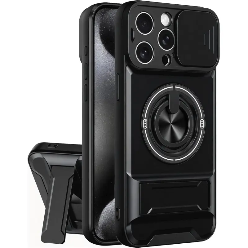 Phone case for iPhone 17 16 15 14 13 12 Pro Max plus case with 360 ° Rotation Magnetic Ring Compatible with MagSafe Slide Camera Cover Foldable Stand Military-Grade Shockproof Protective case