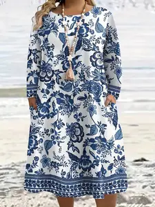 2026 New Arrival Floral Print Dress, Plus Size Summer & Spring Fashion, European & American Casual Style, Trendy Chic Printed Design