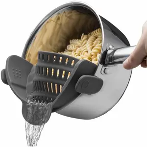 Silicone Pot Strainer, Adjustable Clip On Strainer for Pots Pans, Heat Resistant Pot Drainer, Kitchen Pasta Colander for Vegetables and Noodles
