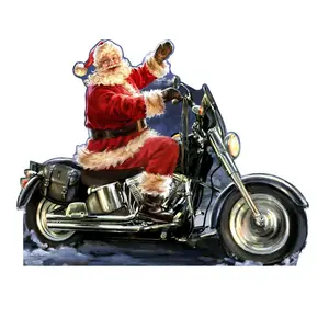 212 MAIN Whimsical Art Christmas Santa Motorcycle Cardboard Cutout - Large 45x59 in, Dona Gelsinger Holiday Home Decor Standup Display for Home Supplies
